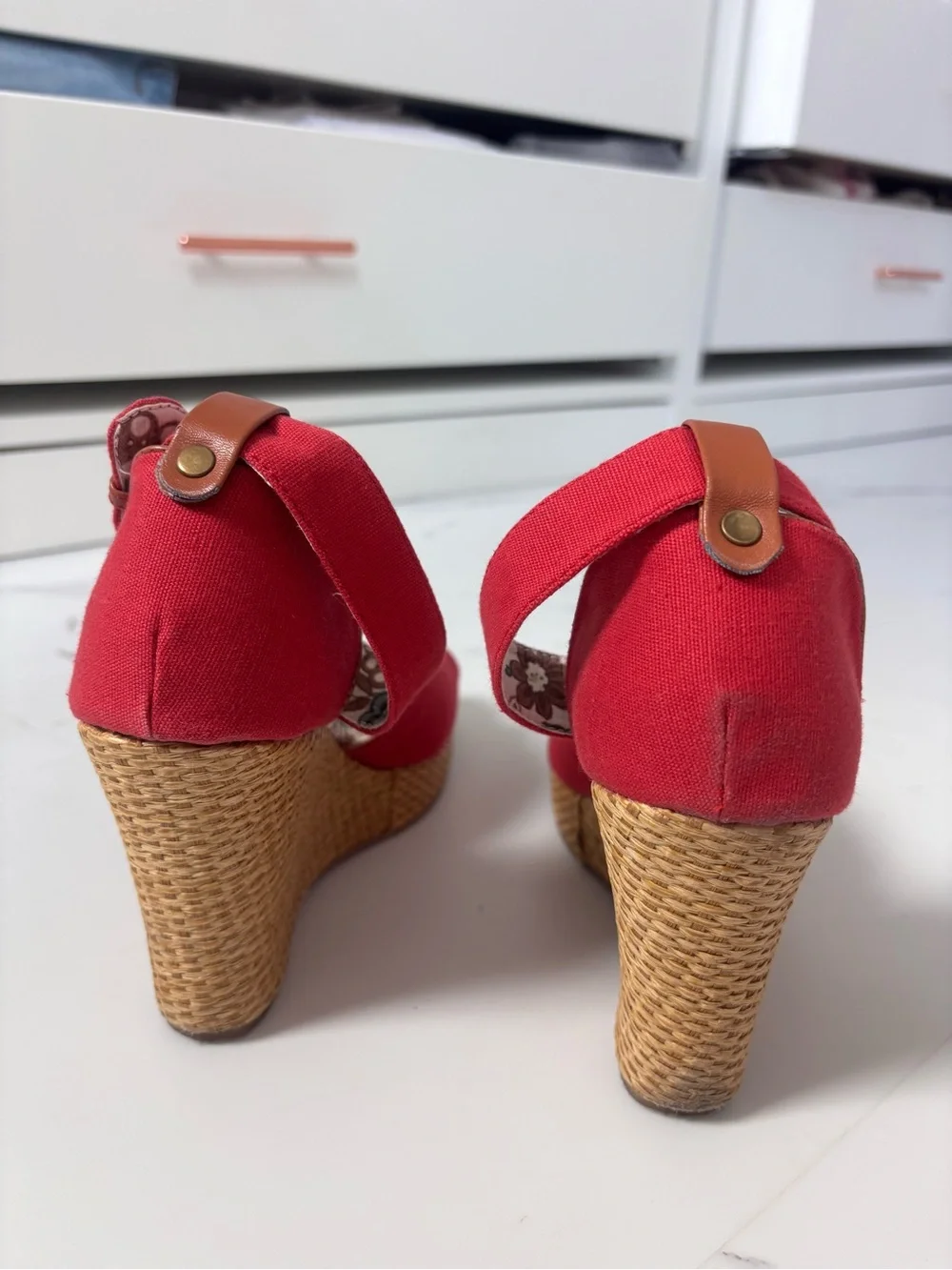 Red Espadrille Wedge Sandals Refresh Floral Platform Ankle Strap Boho Size 9